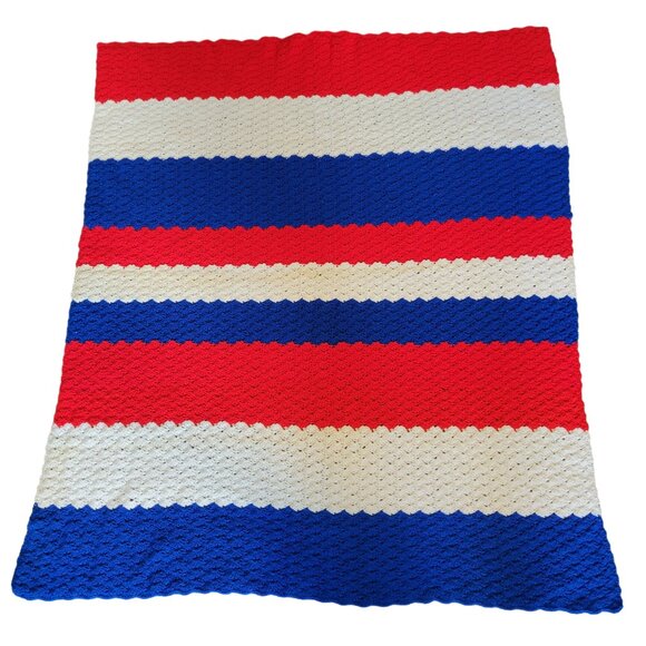 American Flag Hand Made Afghan Crochet Blanket Throw‎ Patriotic VTG USA 62"x 52" - Picture 5 of 8